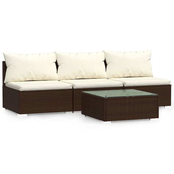 vidaXL Salon de jardin 4 pcs avec coussins Marron R&eacute;sine tress&eacute;e