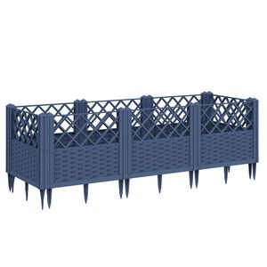 vidaXL Jardini&egrave;re avec piquets bleu gris 123,5x43,5x43,5 cm PP