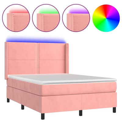 vidaXL Sommier à lattes de lit matelas et LED Rose 140x200 cm Velours