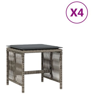 vidaXL Tabourets de jardin et coussins lot de 4 gris 41x41x36 cm rotin