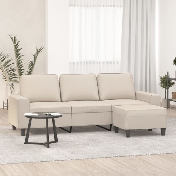 vidaXL Canap&eacute; 3 places avec repose-pieds Cr&egrave;me 180 cm Tissu microfibre