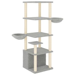 vidaXL Arbre &agrave; chat avec griffoirs en sisal gris clair 147 cm