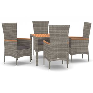 vidaXL Ensemble &agrave; manger de jardin 5 pcs coussins gris r&eacute;sine tress&eacute;e