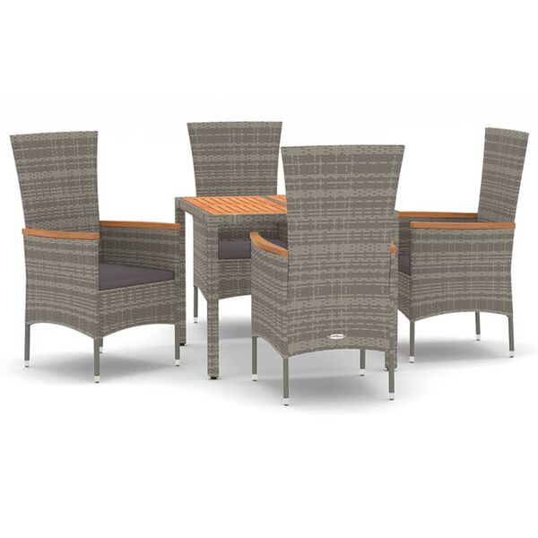 vidaXL Ensemble &agrave; manger de jardin 5 pcs coussins gris r&eacute;sine tress&eacute;e