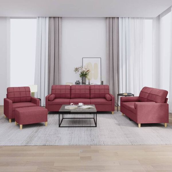 vidaXL Ensemble de canap&eacute;s 4 pcs avec coussins rouge bordeaux tissu
