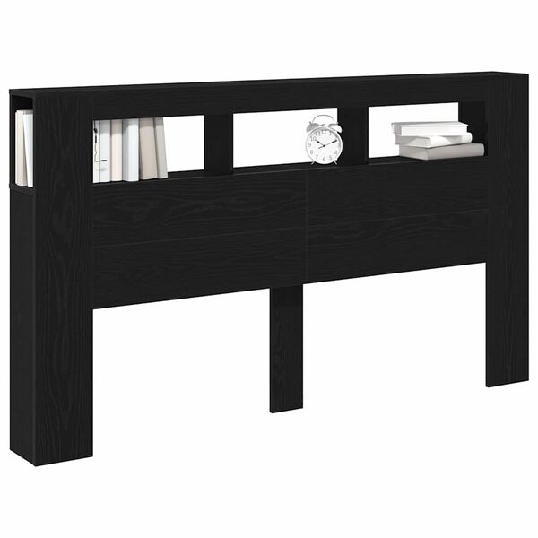 vidaXL T&ecirc;te de lit LED avec &eacute;tag&egrave;re Ch&ecirc;ne noir 180 x 18,5 x 103,5 cm