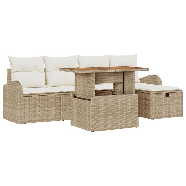 vidaXL Ensemble de canap&eacute; de jardin avec coussin 6 pcs Beige polyrotin