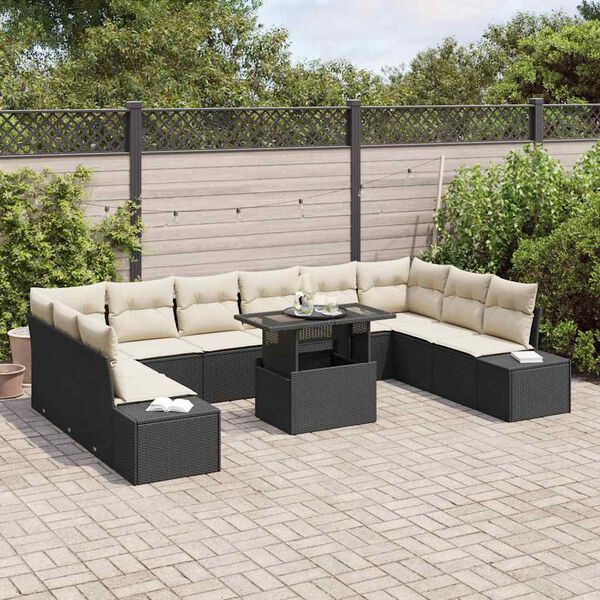 vidaXL Ensemble de canapé de jardin 11 pcs Noir Poly rotin