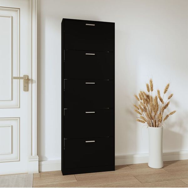 vidaXL Armoire &agrave; chaussures Noir 59x17x169 cm Bois d'ing&eacute;nierie