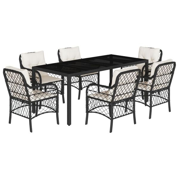 vidaXL Ensemble &agrave; manger de jardin coussins 7pcs Noir R&eacute;sine tress&eacute;e