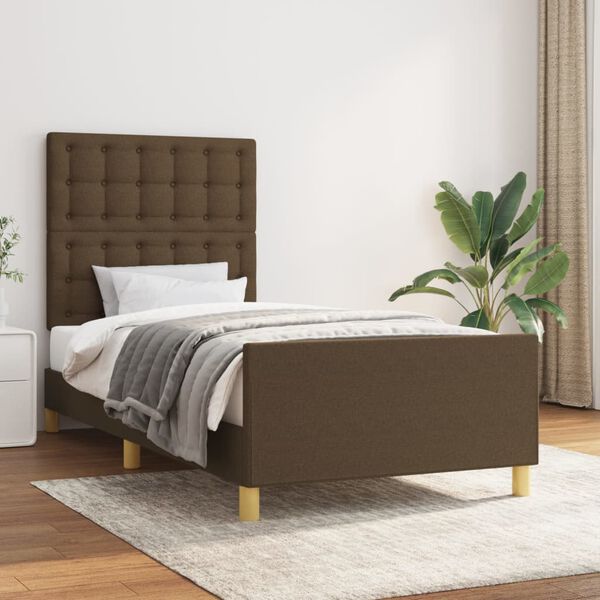 vidaXL Cadre de lit sans matelas et t&ecirc;te de lit marron fonc&eacute; 90x190cm