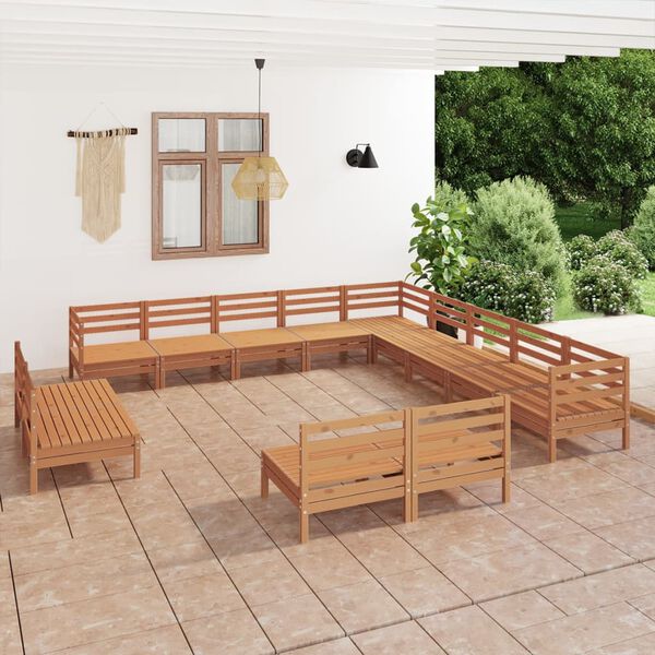 vidaXL Salon de jardin 13 pcs Bois de pin massif Marron miel