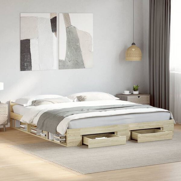 vidaXL Cadre de lit avec tiroirs sans matelas ch&ecirc;ne sonoma 180x200 cm