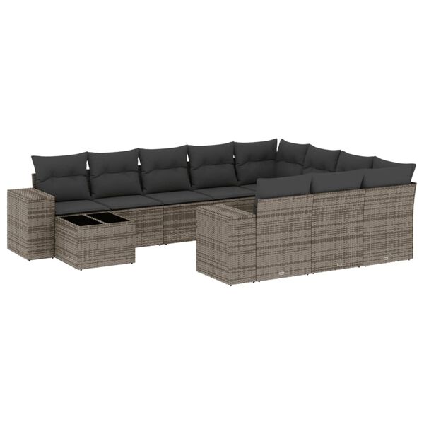 vidaXL Salon de jardin 11 pcs avec coussins gris r&eacute;sine tress&eacute;e