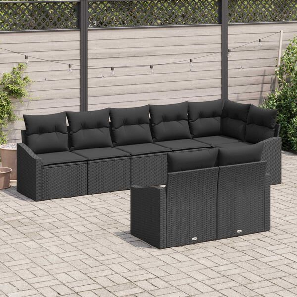 vidaXL Ensemble de Canap&eacute;s avec coussin 8 pcs Noir polyrotin