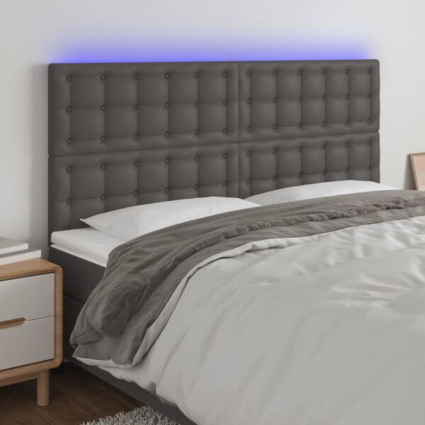 vidaXL T&ecirc;te de lit &agrave; LED Gris 200x5x118/128 cm Similicuir