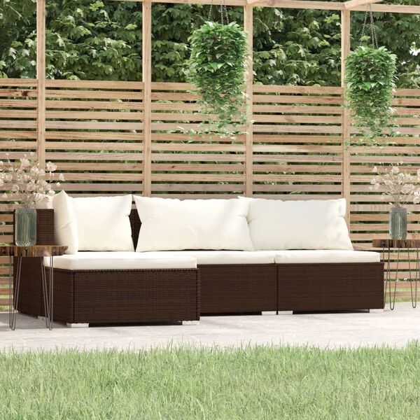 vidaXL Salon de jardin 4 pcs avec coussins Marron R&eacute;sine tress&eacute;e