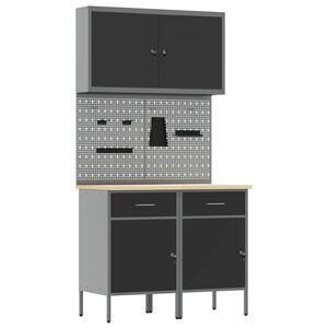 vidaXL Placard de travail 5 pc Noir Bois d'ing&eacute;nierie et acier
