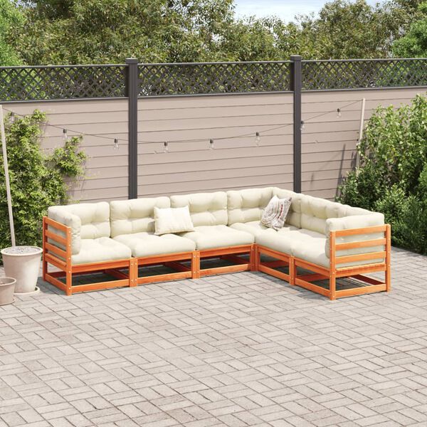 vidaXL Salon de jardin 6 pcs cire marron bois de pin massif