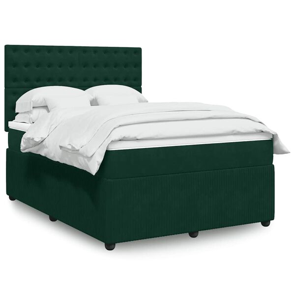 vidaXL Sommier &agrave; lattes de lit et matelas Vert fonc&eacute; 160x200cm Velours
