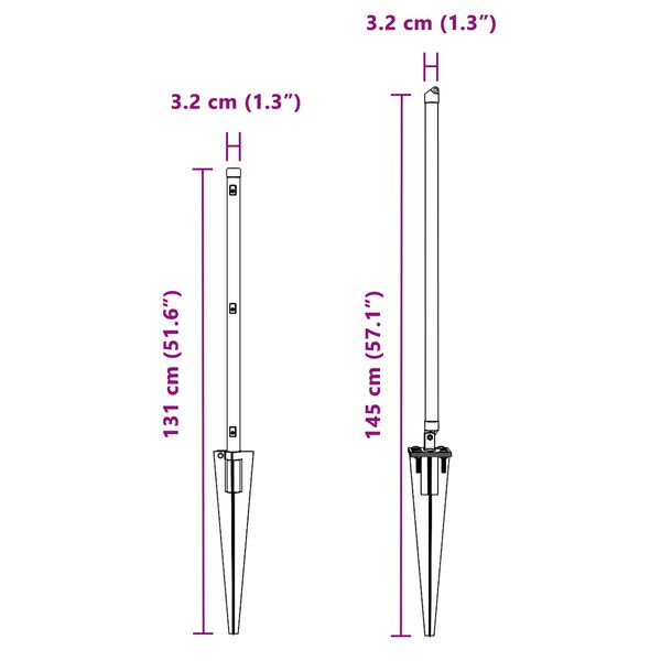 vidaXL Poteau de clôture. Autre 52 pcs Gris 3,2 x 3,2 x 100 cm Acier