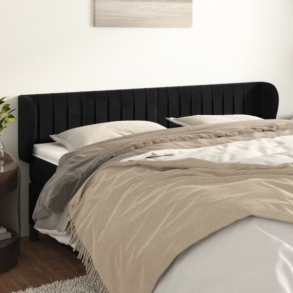 vidaXL T&ecirc;te de lit avec oreilles Noir 163x23x78/88 cm Velours