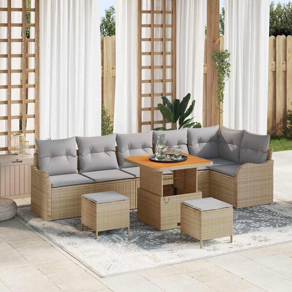 vidaXL Ensemble de canap&eacute; de jardin 9 pcs Beige polyrotin