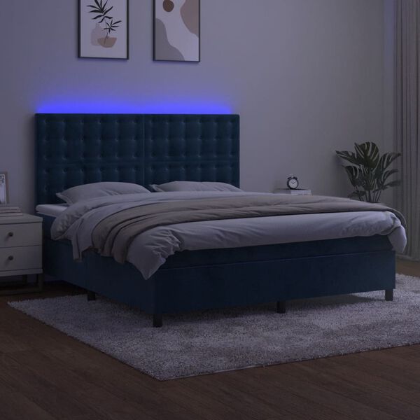 vidaXL Sommier &agrave; lattes de lit matelas et LED Bleu fonc&eacute; 160x200 cm