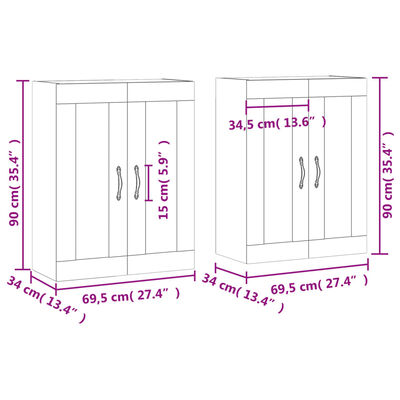 vidaXL Armoires murales 2 pcs noir bois d'ingénierie