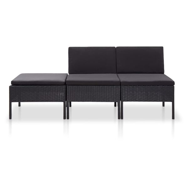 vidaXL Salon de jardin 3 pcs avec coussins R&eacute;sine tress&eacute;e Noir