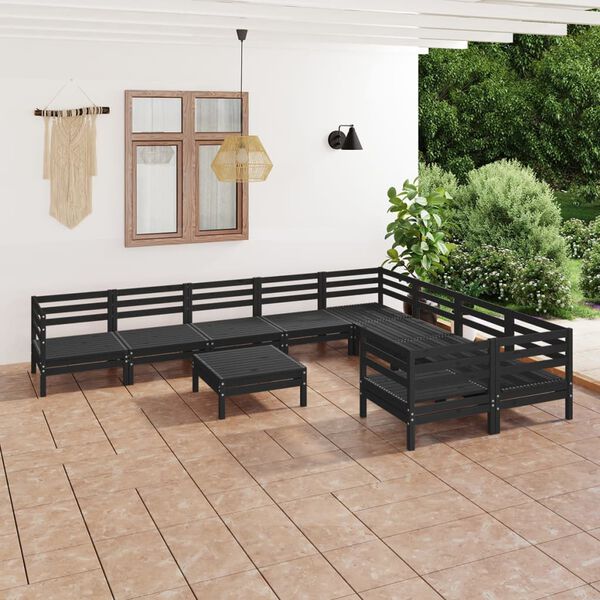 vidaXL Salon de jardin 10 pcs Noir Bois de pin massif