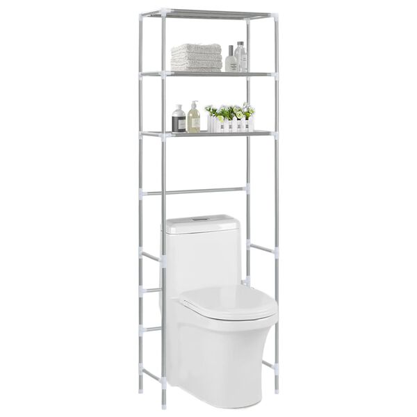 vidaXL Support de rangement 3 niveaux de toilette Argenté 53x28x169 cm