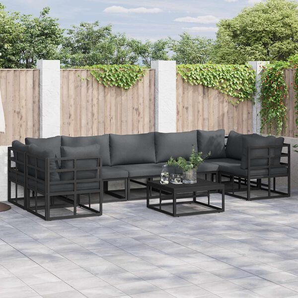 vidaXL Ensemble de canap&eacute; de jardin avec coussin 8 pcs Noir Aluminium