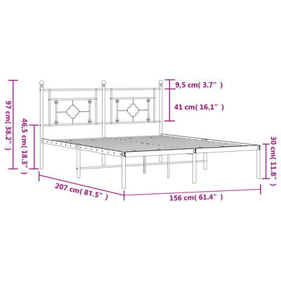 vidaXL Cadre de lit métal sans matelas avec tête de lit noir 150x200cm