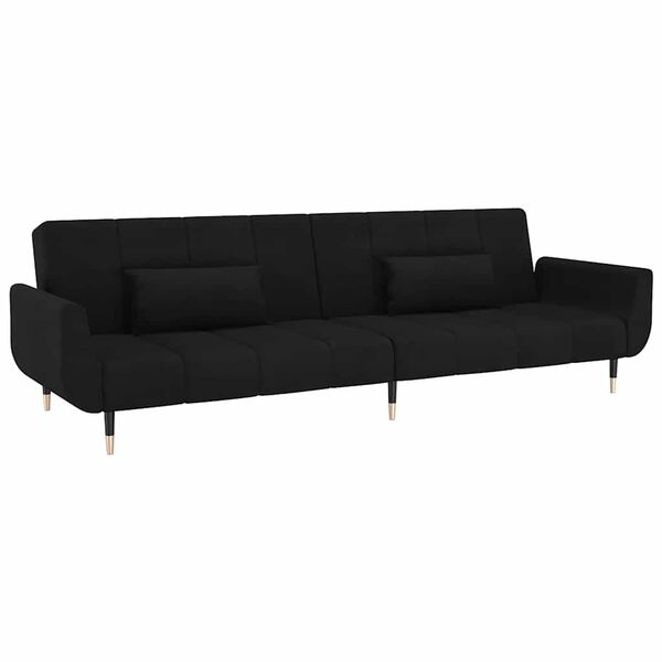 vidaXL Canap&eacute;-lit &agrave; 2 places avec deux oreillers Noir Velours