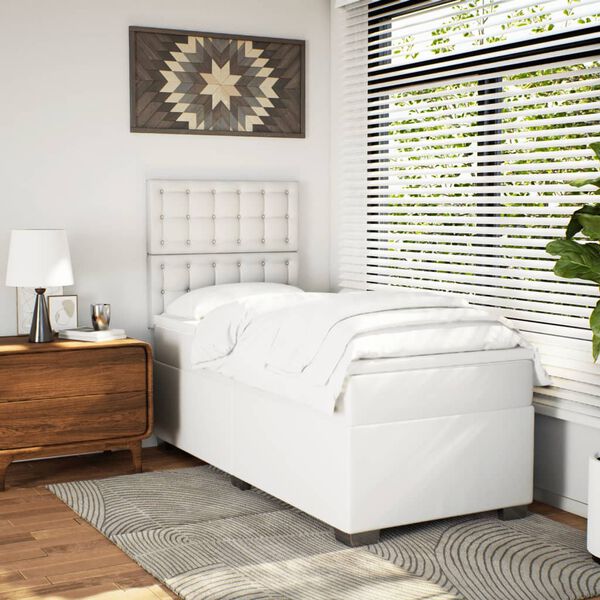 vidaXL Sommier &agrave; lattes de lit avec matelas Blanc 90x190 cm Similicuir