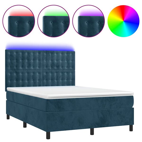 vidaXL Sommier &agrave; lattes de lit matelas et LED Bleu fonc&eacute; 140x200 cm