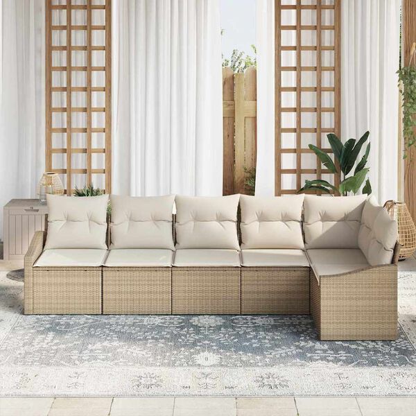 vidaXL Ensemble de canap&eacute; de jardin 6 pcs Beige et blanc polyrotin