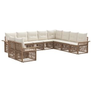 vidaXL Ensemble de canap&eacute; de jardin 10 pc Beige polyrotin