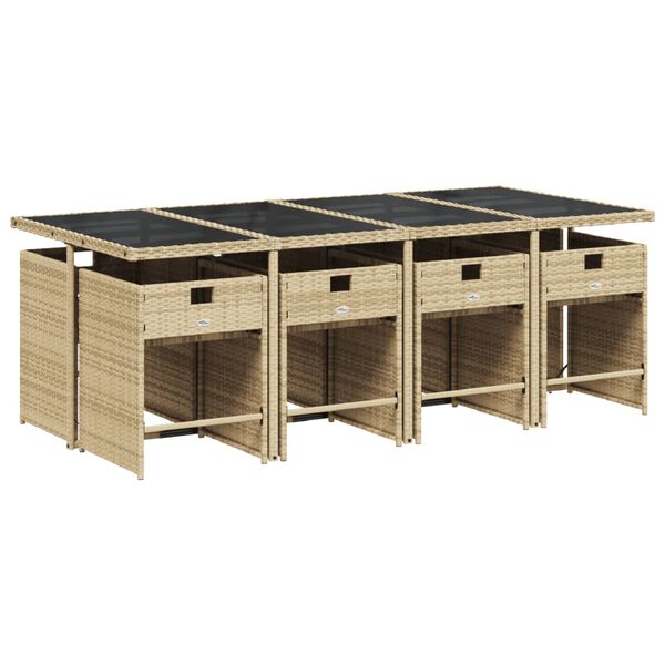 vidaXL Ensemble &agrave; manger de jardin et coussins 9 pcs beige Poly rotin
