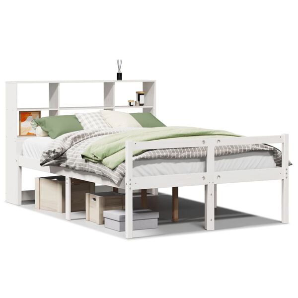 vidaXL Lit biblioth&egrave;que sans matelas blanc 140x190 cm bois pin massif