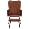 vidaXL Chaise &agrave; bascule avec repose-pied Marron Cuir v&eacute;ritable
