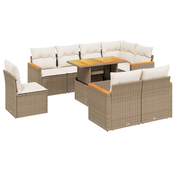 vidaXL Salon de jardin avec coussins 9 pcs beige r&eacute;sine tress&eacute;e