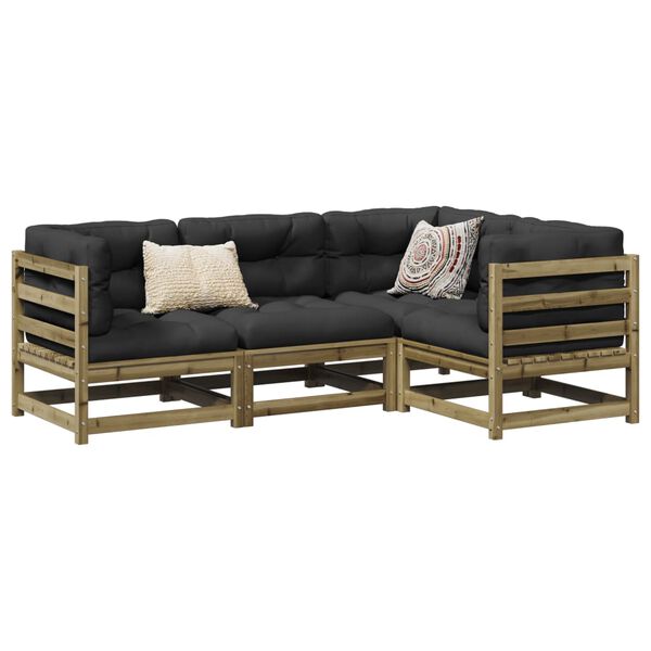 vidaXL Salon de jardin 4 pcs avec coussins bois de pin impr&eacute;gn&eacute;