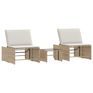 vidaXL Chaises longues 2 pi&egrave;ces avec table en r&eacute;sine tress&eacute;e beige
