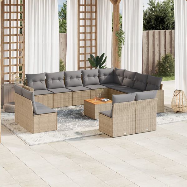 vidaXL Salon de jardin avec coussins 13 pcs beige r&eacute;sine tress&eacute;e