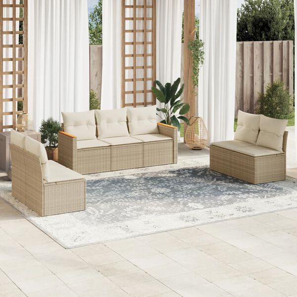 vidaXL Salon de jardin avec coussins 7 pcs beige r&eacute;sine tress&eacute;e