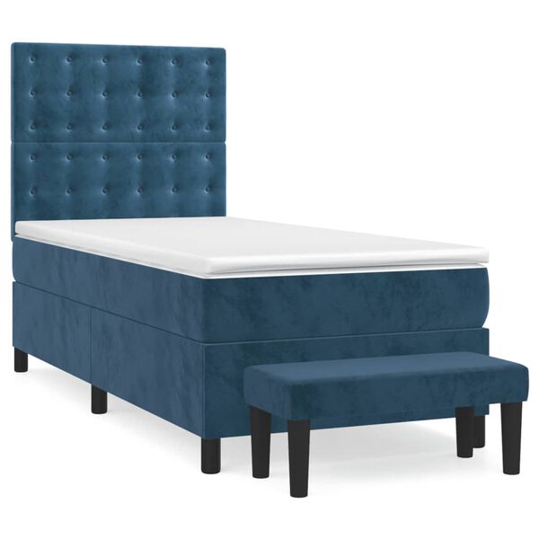 vidaXL Sommier &agrave; lattes de lit et matelas Bleu fonc&eacute; 80x200 cm Velours