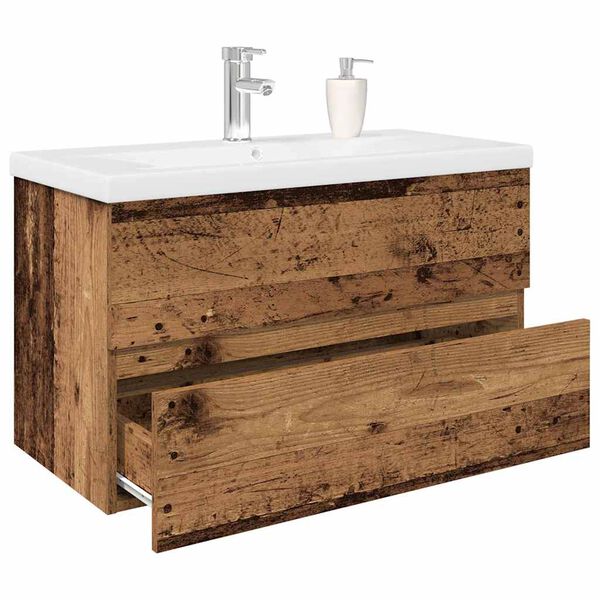 vidaXL Meuble lavabo avec bassin et robinet int&eacute;gr&eacute;s vieux bois