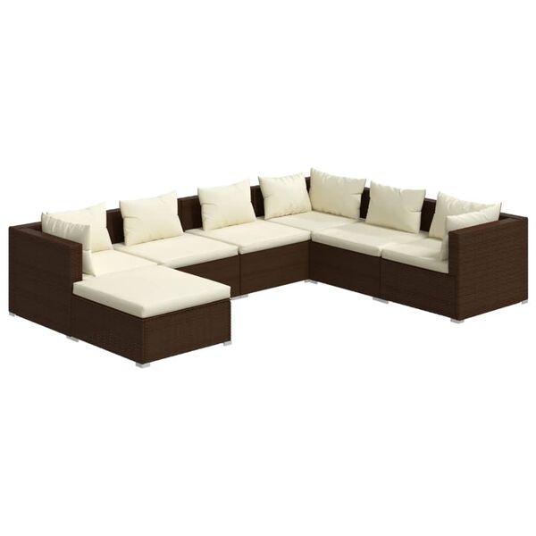 vidaXL Salon de jardin 7 pcs avec coussins R&eacute;sine tress&eacute;e Marron